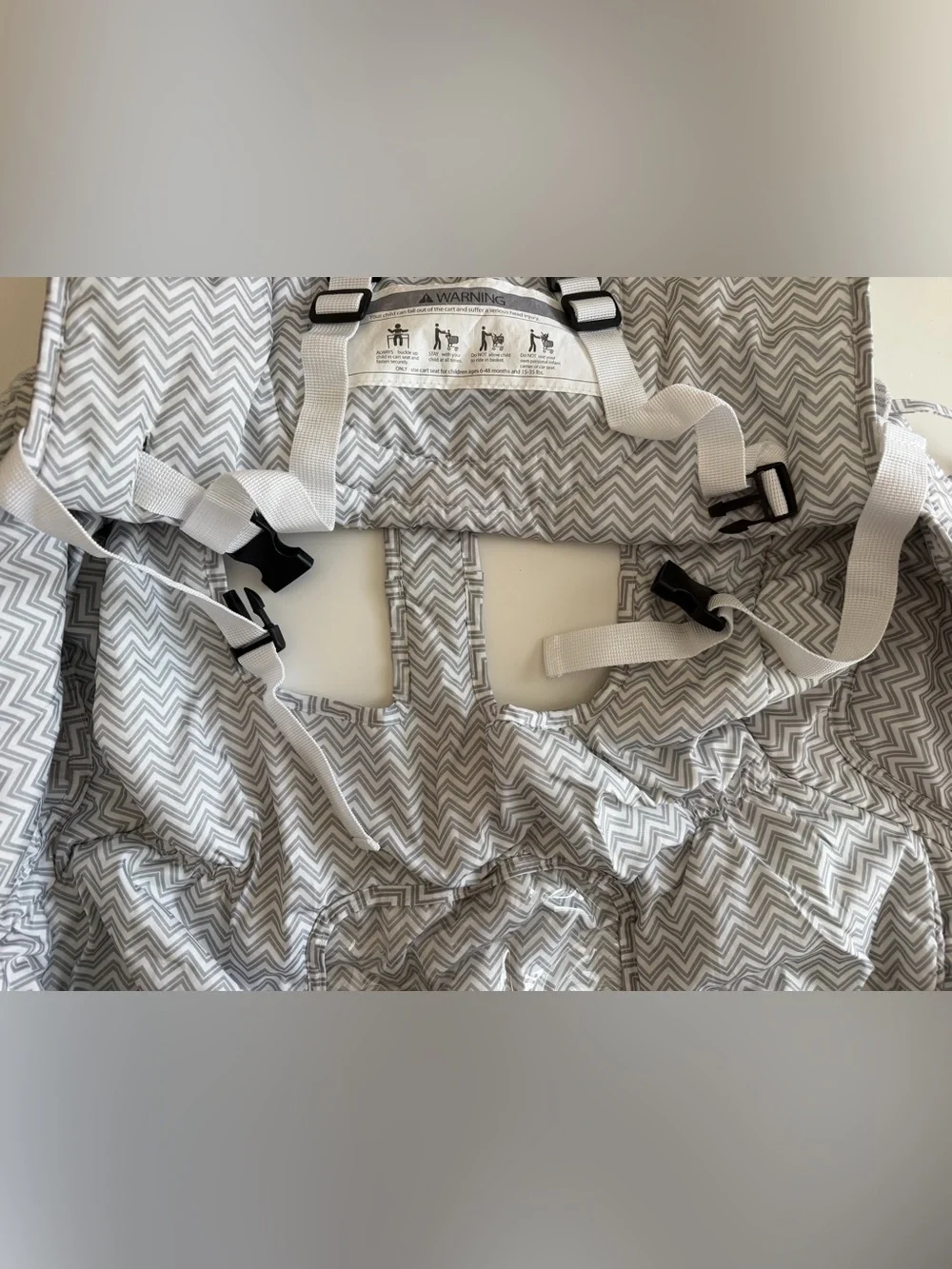 Baby Shopping Cart Cover-Gray Chevron folds into a tote bag, machine washable